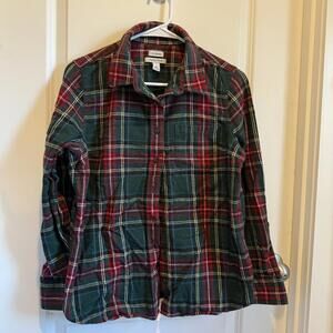 L.L.Bean Slightly Fitted Plaid Button-Up Shirt Women's Medium Petite Cotton Warm
